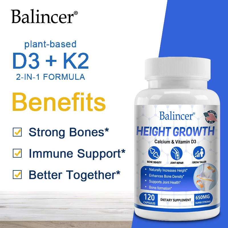4-in-1 Calcium Supplement with Vitamin D3 & K2 for Bone Strength, Growth & Heart Health – Bone Density Support for Adults & Teens