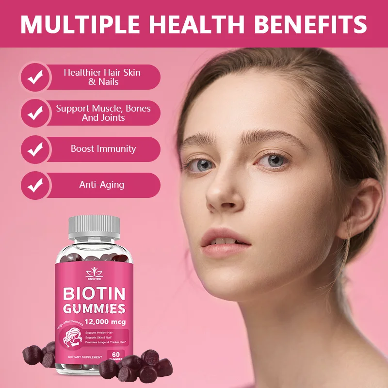 4-in-1 Collagen + Biotin Gummies for Women & Men – Hair, Skin, Nail & Joint Support with Vitamin C & E | Delicious Strawberry Flavor