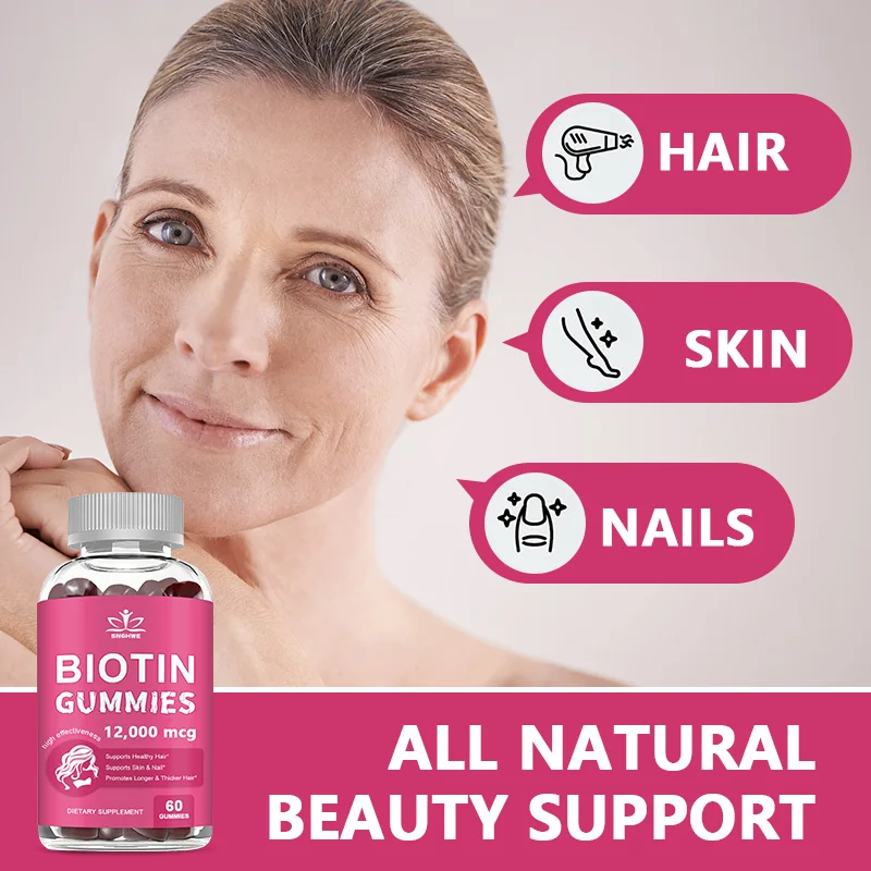 4-in-1 Collagen + Biotin Gummies for Women & Men – Hair, Skin, Nail & Joint Support with Vitamin C & E | Delicious Strawberry Flavor
