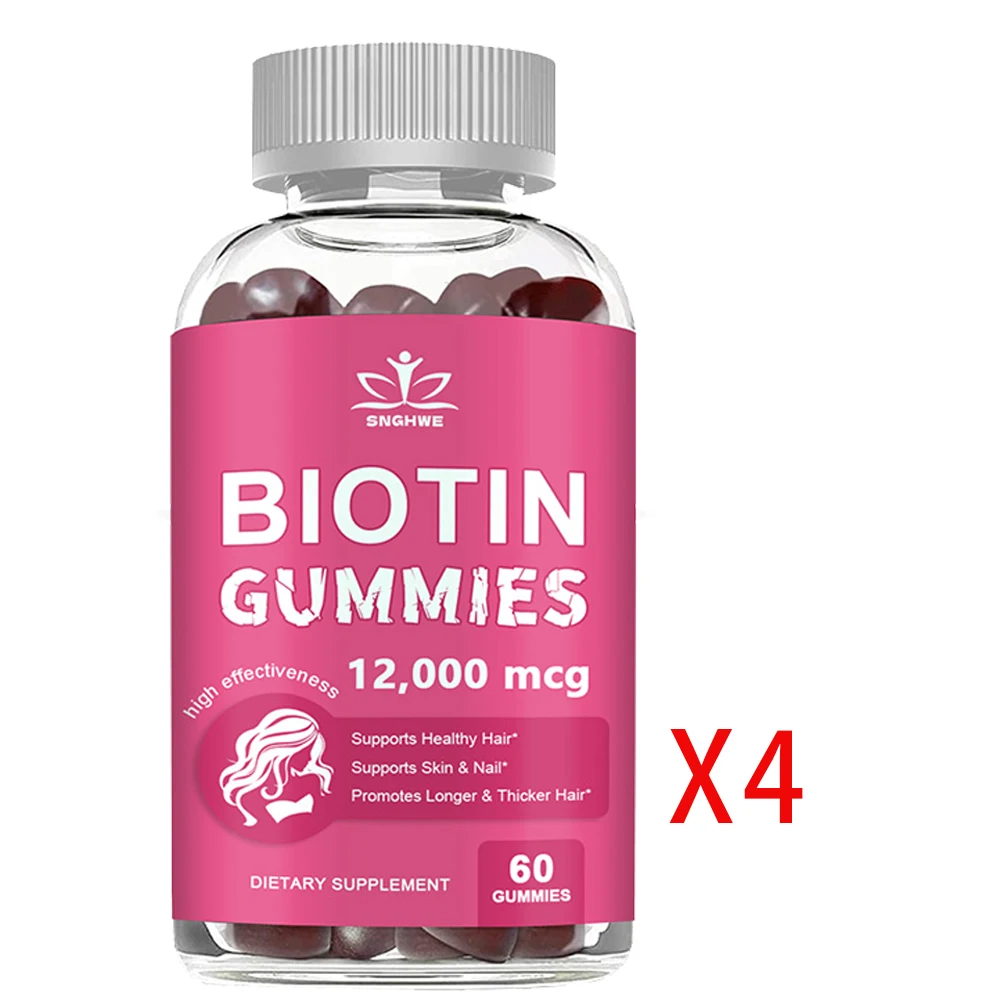 4-in-1 Collagen + Biotin Gummies for Women & Men – Hair, Skin, Nail & Joint Support with Vitamin C & E | Delicious Strawberry Flavor