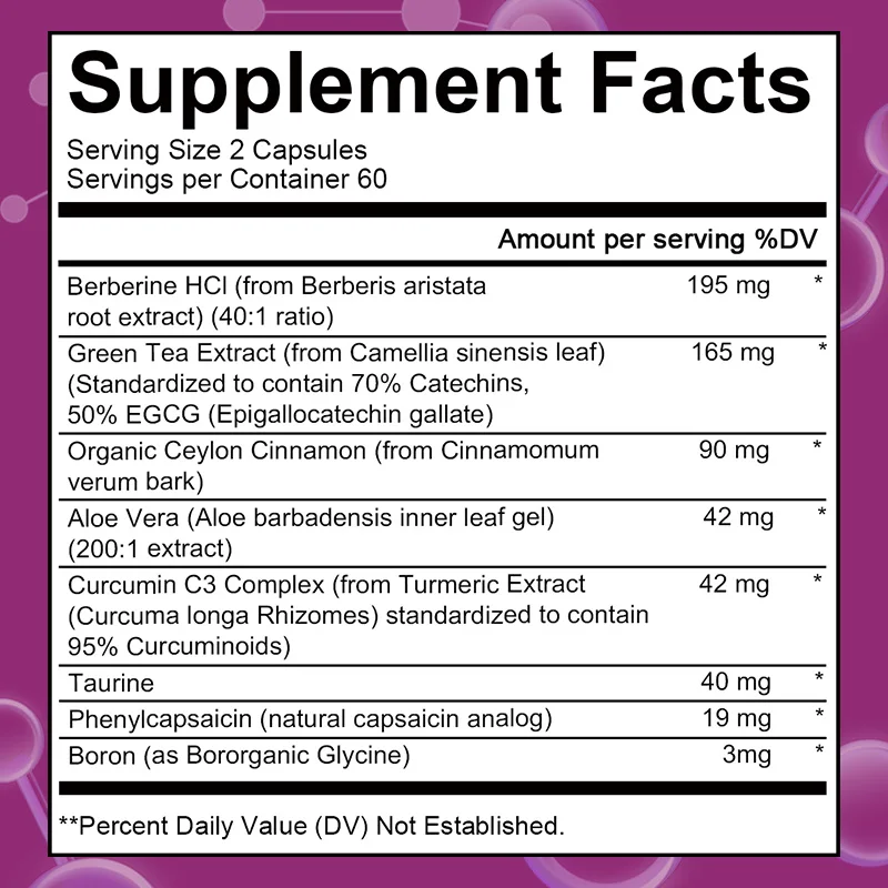 4-in-1 GLP-1 Metabolism & Blood Sugar Support Supplement with Berberine, Green Tea Extract, Chromium & Gymnema — Supports Weight Management, Energy, and Sugar Balance — 120 Capsules