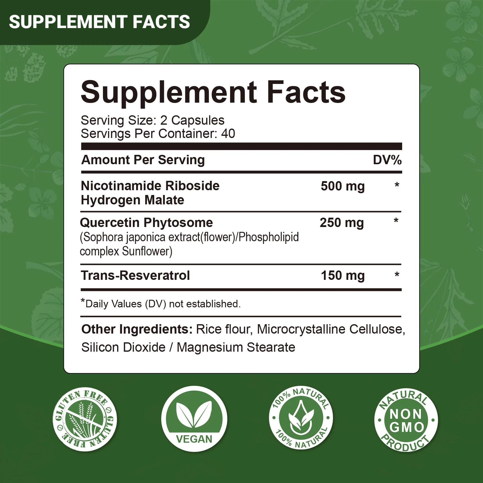 4-in-1 NAD+ Booster Supplement with Nicotinamide Riboside, Resveratrol, Quercetin & NMN – Cellular Energy & Anti-Aging Support – 80 High-Purity Capsules