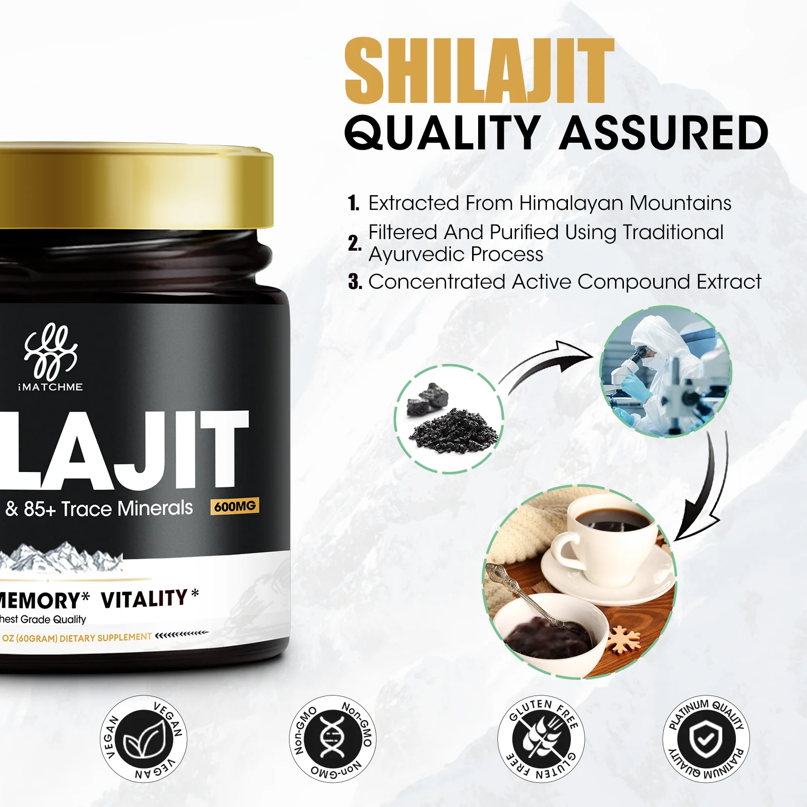 4-in-1 Shilajit Resin Supplement – 85+ Trace Minerals, Fulvic Acid, Energy & Immunity Booster for Men & Women – Himalayan Origin