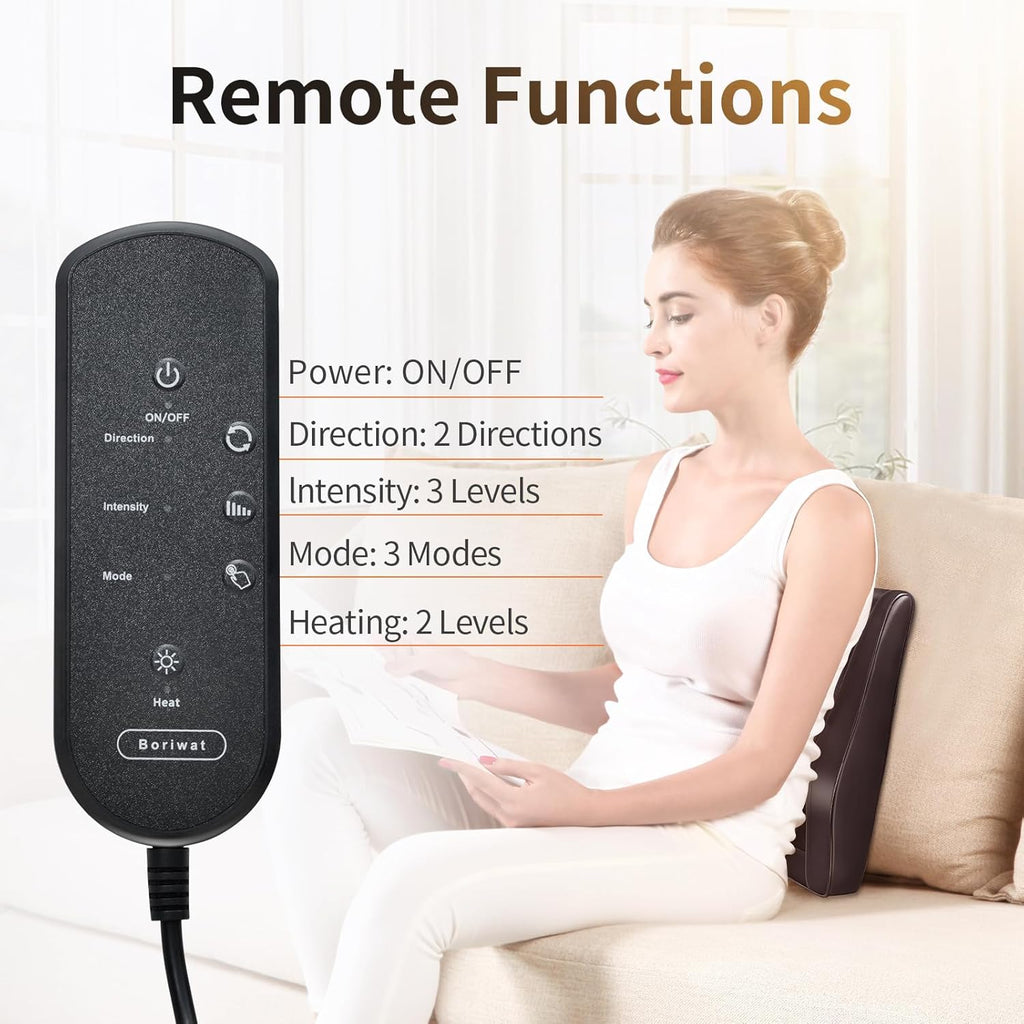 Boriwat™ Deep-Relief Neck & Back Massager — Shiatsu Kneading Massage with Soothing Heat for Instant Comfort & Daily Stress Relief