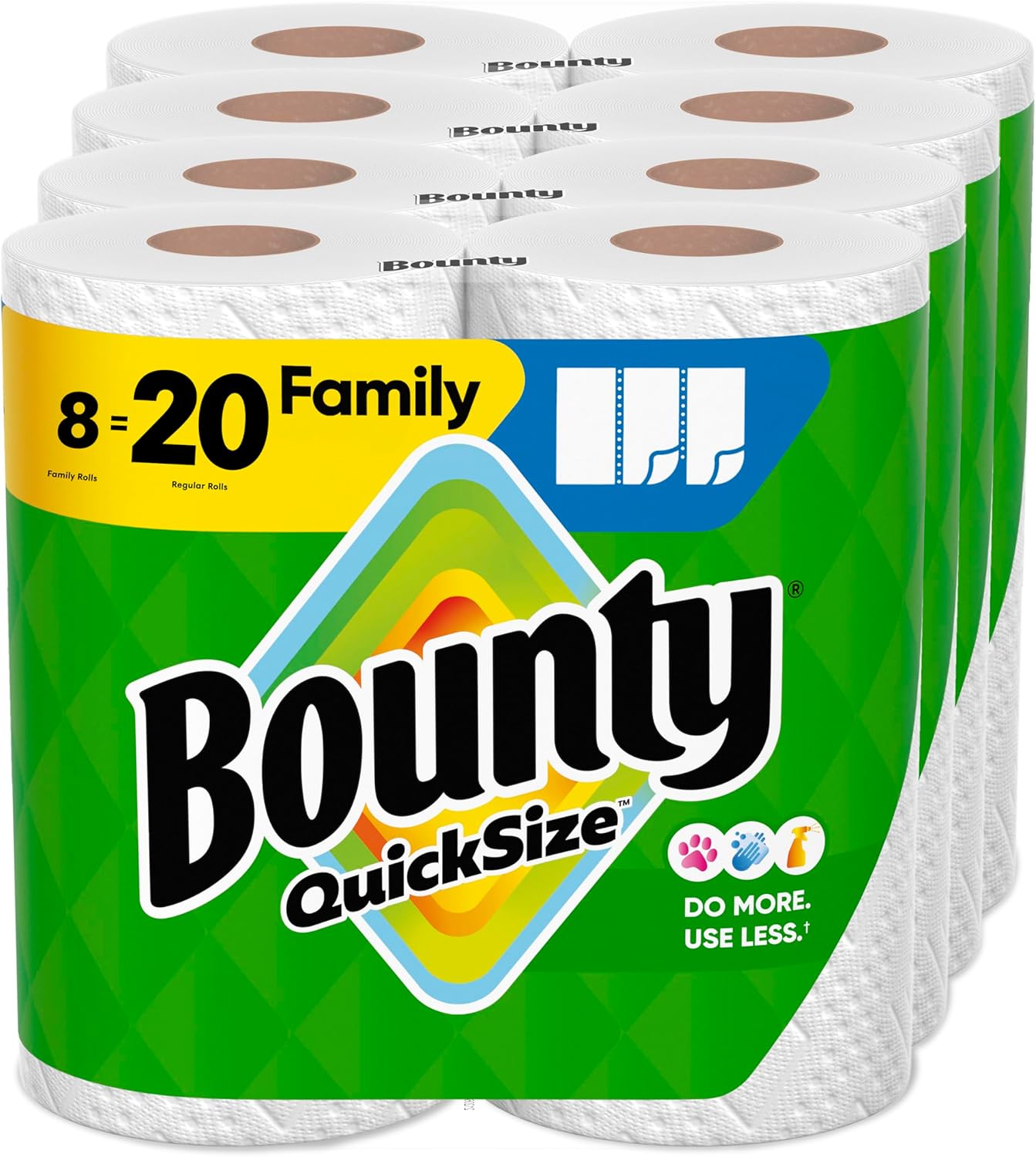 Bounty Quick Size Paper Towels – 8 Family Rolls (Equals 20 Regular Rolls)